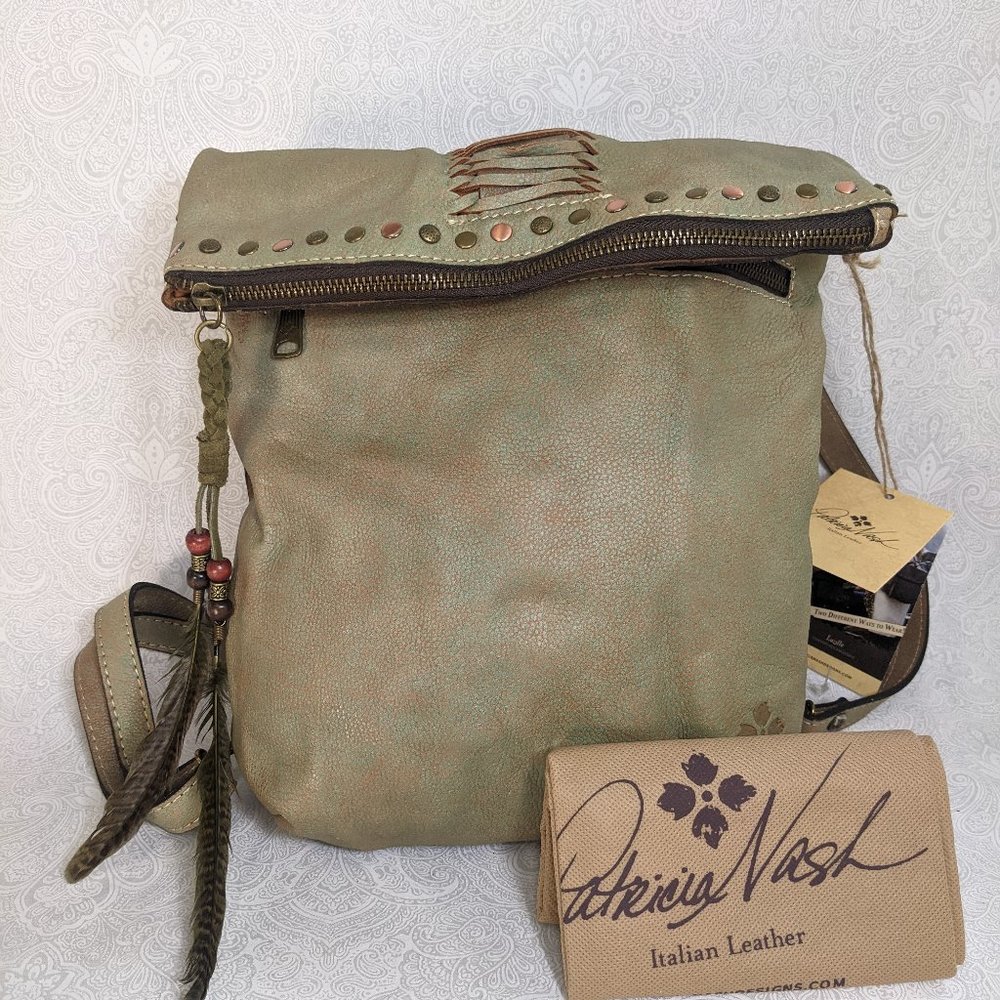 PATRICIA NASH Luzille leather vintage women's backpack bag GREEN + Dust bag - Picture 1 of 9